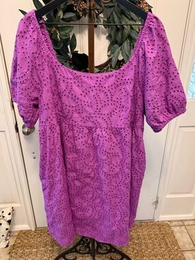 Time & Tru Purple Embroidered Eyelet Dress with Short Puffy Sleeves XXL